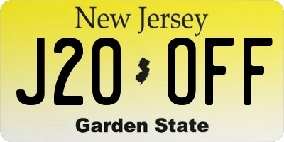 NJ license plate J20OFF