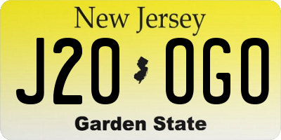 NJ license plate J20OGO