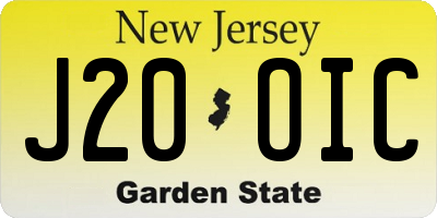 NJ license plate J20OIC