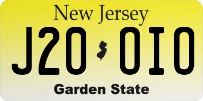NJ license plate J20OIO