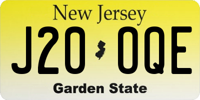 NJ license plate J20OQE