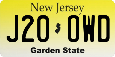 NJ license plate J20OWD