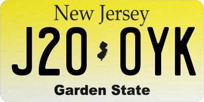 NJ license plate J20OYK