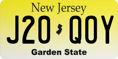 NJ license plate J20QOY
