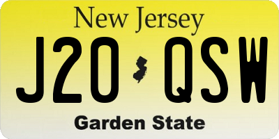 NJ license plate J20QSW