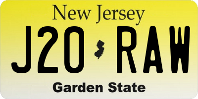 NJ license plate J20RAW