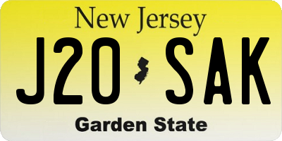 NJ license plate J20SAK
