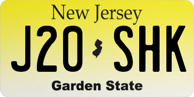 NJ license plate J20SHK