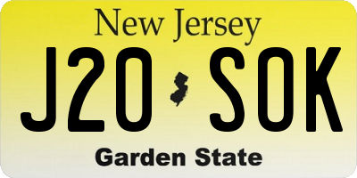NJ license plate J20SOK