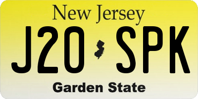 NJ license plate J20SPK