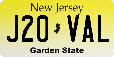 NJ license plate J20VAL