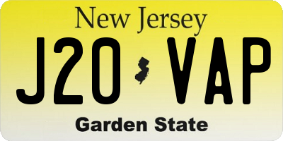 NJ license plate J20VAP