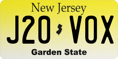 NJ license plate J20VOX