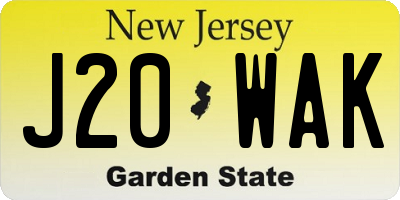 NJ license plate J20WAK