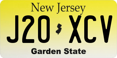 NJ license plate J20XCV