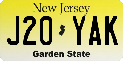 NJ license plate J20YAK