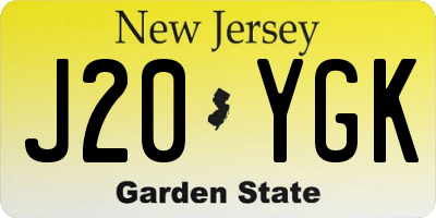 NJ license plate J20YGK