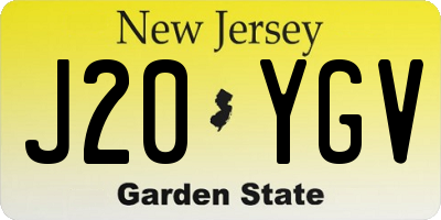 NJ license plate J20YGV