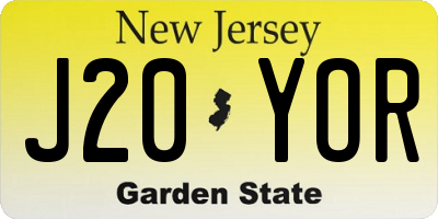 NJ license plate J20YOR
