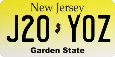 NJ license plate J20YOZ