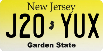 NJ license plate J20YUX