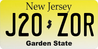 NJ license plate J20ZOR