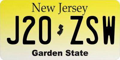 NJ license plate J20ZSW