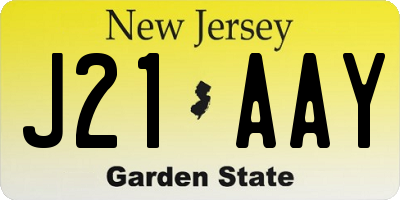 NJ license plate J21AAY