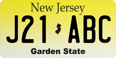 NJ license plate J21ABC