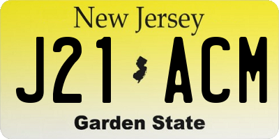 NJ license plate J21ACM