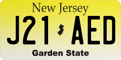 NJ license plate J21AED