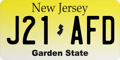 NJ license plate J21AFD