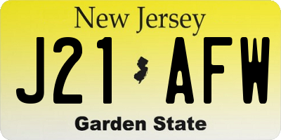 NJ license plate J21AFW