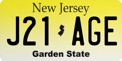 NJ license plate J21AGE