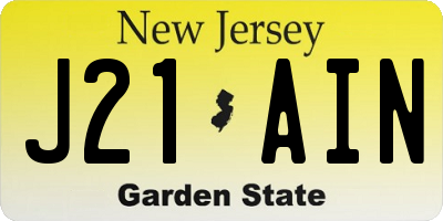 NJ license plate J21AIN