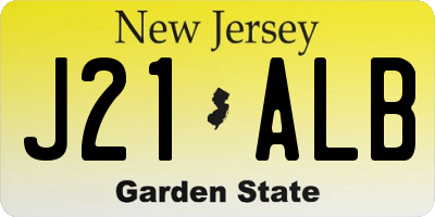 NJ license plate J21ALB