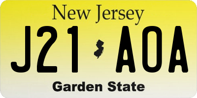 NJ license plate J21AOA