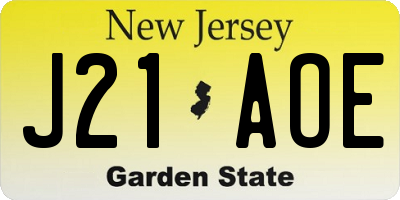 NJ license plate J21AOE