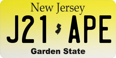 NJ license plate J21APE