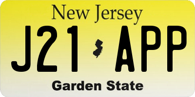 NJ license plate J21APP