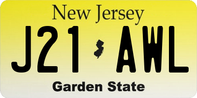 NJ license plate J21AWL