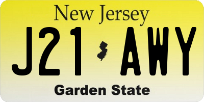 NJ license plate J21AWY