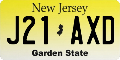 NJ license plate J21AXD