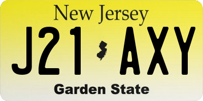 NJ license plate J21AXY