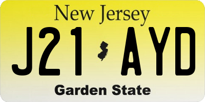 NJ license plate J21AYD