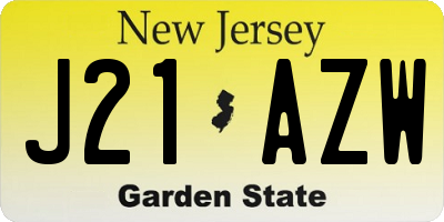 NJ license plate J21AZW