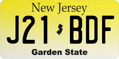 NJ license plate J21BDF