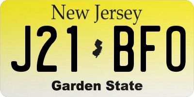 NJ license plate J21BFO
