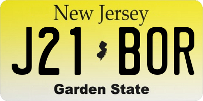 NJ license plate J21BOR