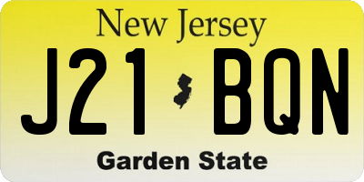NJ license plate J21BQN